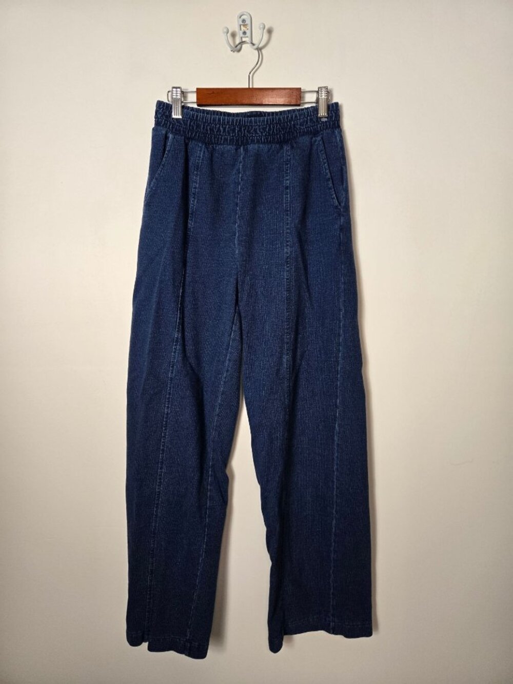 GAP Women's Size XS Seamed Wide-Leg Sweatpants French Terry Dark Navy Pull-On
